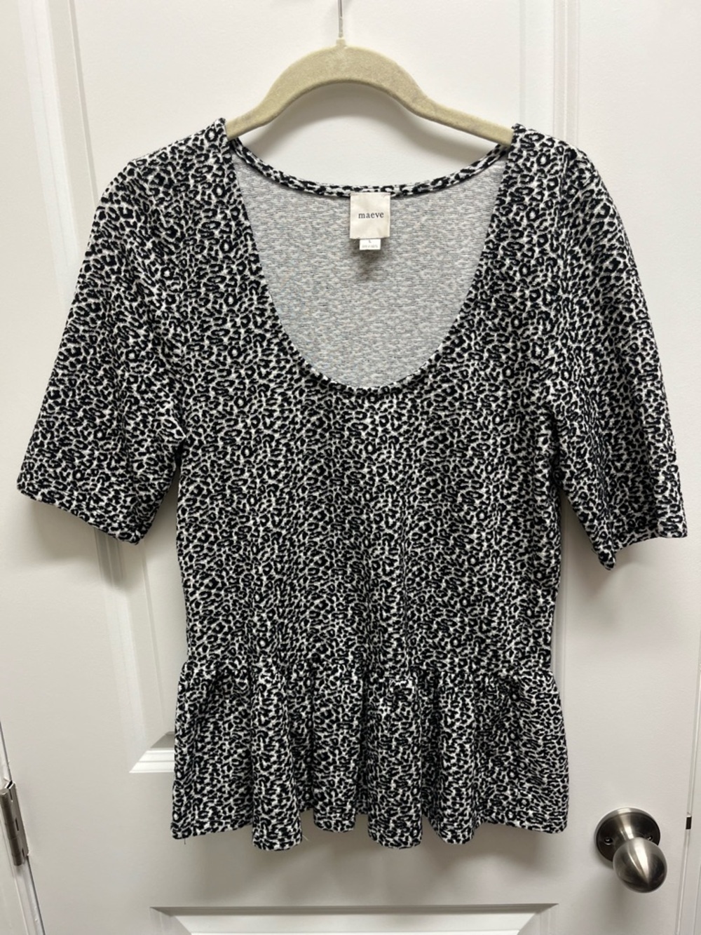 Anthropologie Maeve Leopard Print Peplum Top Scoop Neck L - Picture 3 of 9